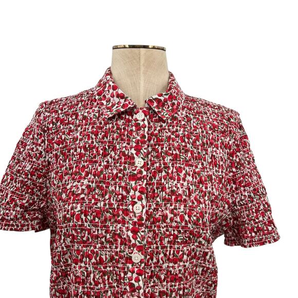 J. Crew Smocked Button-up Shirt Liberty Eliza's Red Fabric Size XL - Picture 3 of 10